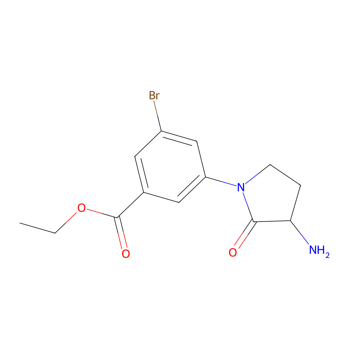 Ethyl 3-(3-amino-2-oxopyrrolidin-1-yl)-5-bromobenzoate molecular structure, CAS 2680623-52-1