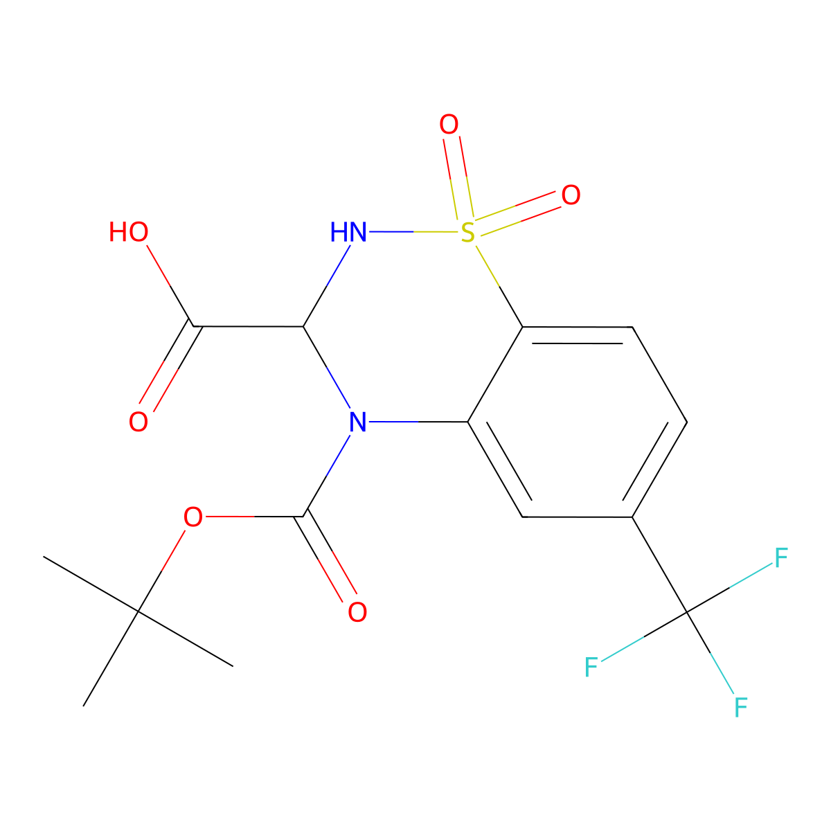 4-[(tert-butoxy)carbonyl]-1,1-dioxo-6-(trifluoromethyl)-3,4-dihydro-2H-1lambda6,2,4-benzothiadiazine-3-carboxylic acid molecular structure, CAS 2680623-53-2