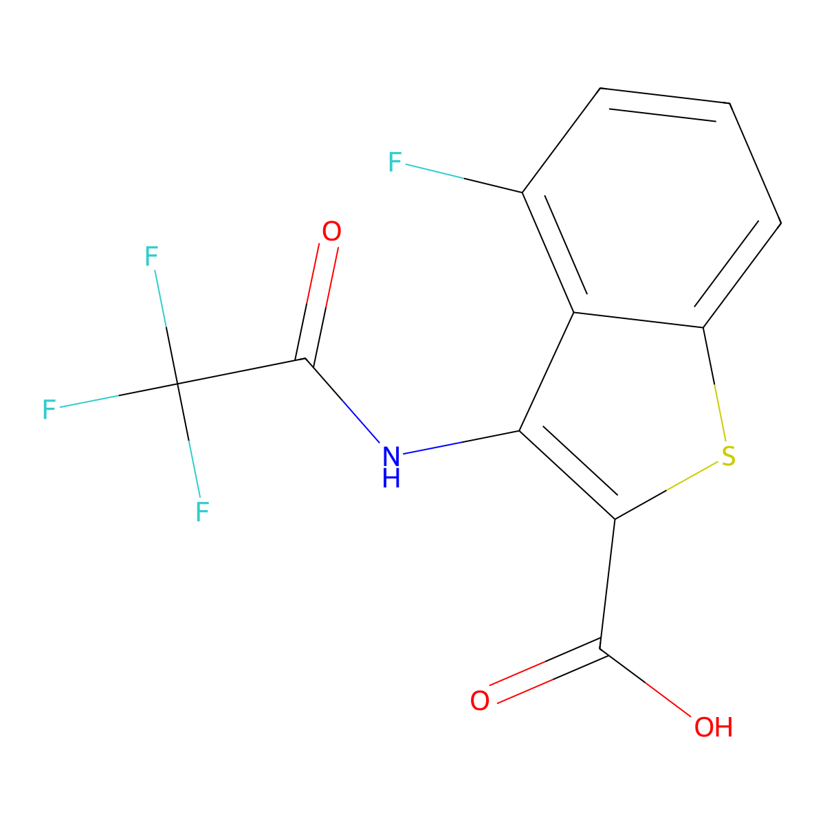 4-Fluoro-3-(2,2,2-trifluoroacetamido)-1-benzothiophene-2-carboxylic acid molecular structure, CAS 2680623-63-4