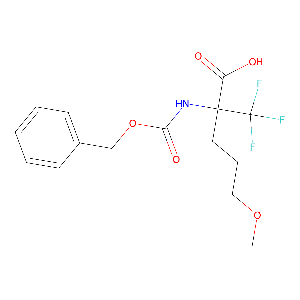 2-{[(Benzyloxy)carbonyl]amino}-5-methoxy-2-(trifluoromethyl)pentanoic acid molecular structure, CAS 2680623-66-7