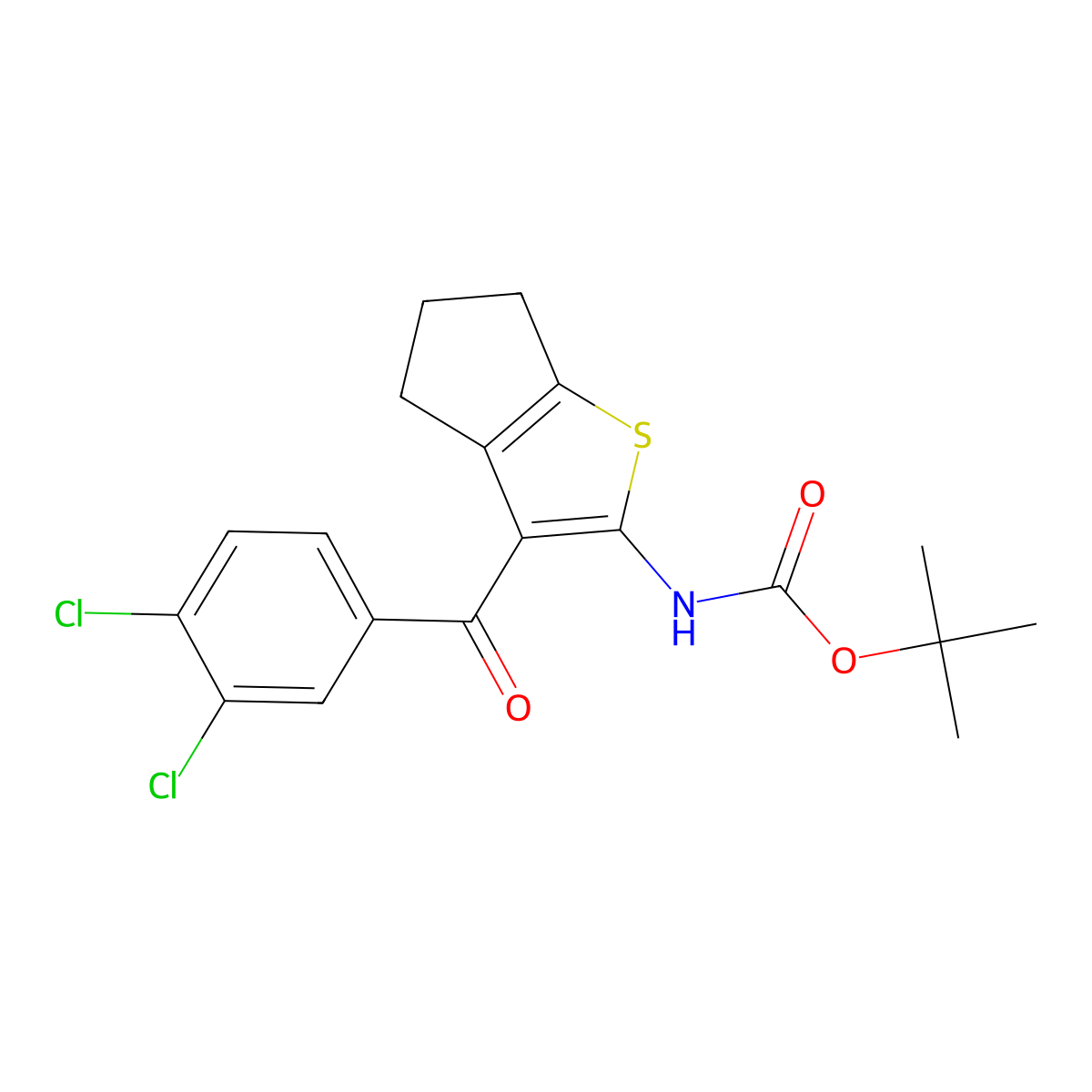 tert-butyl N-[3-(3,4-dichlorobenzoyl)-4H,5H,6H-cyclopenta[b]thiophen-2-yl]carbamate molecular structure, CAS 2680623-68-9