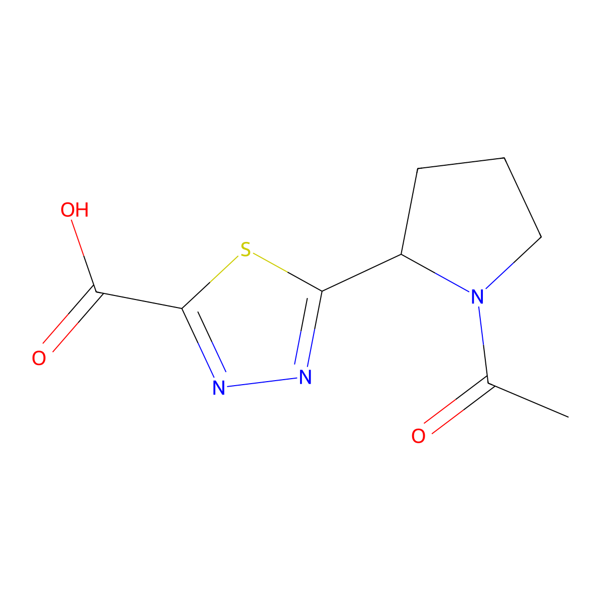 5-(1-Acetylpyrrolidin-2-yl)-1,3,4-thiadiazole-2-carboxylic acid molecular structure, CAS 2680624-02-4