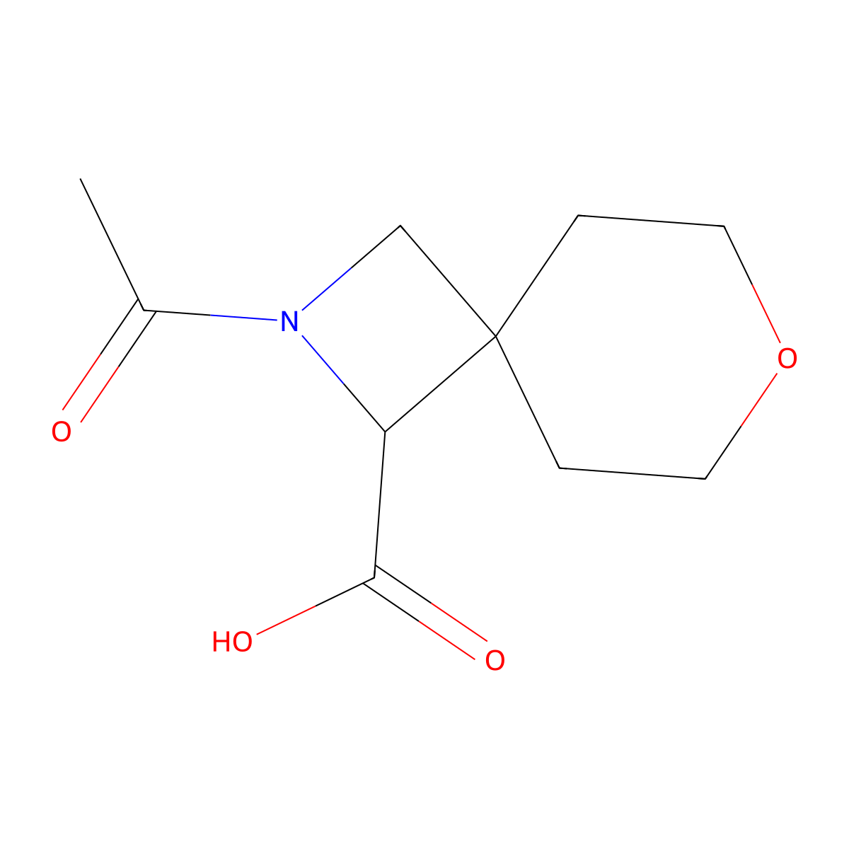 2-Acetyl-7-oxa-2-azaspiro[3.5]nonane-1-carboxylic acid molecular structure, CAS 2680624-12-6