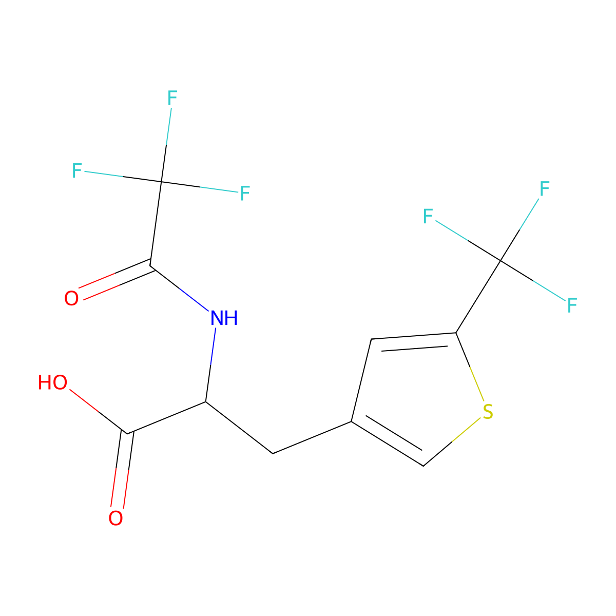 2-(2,2,2-Trifluoroacetamido)-3-[5-(trifluoromethyl)thiophen-3-yl]propanoic acid molecular structure, CAS 2680624-14-8