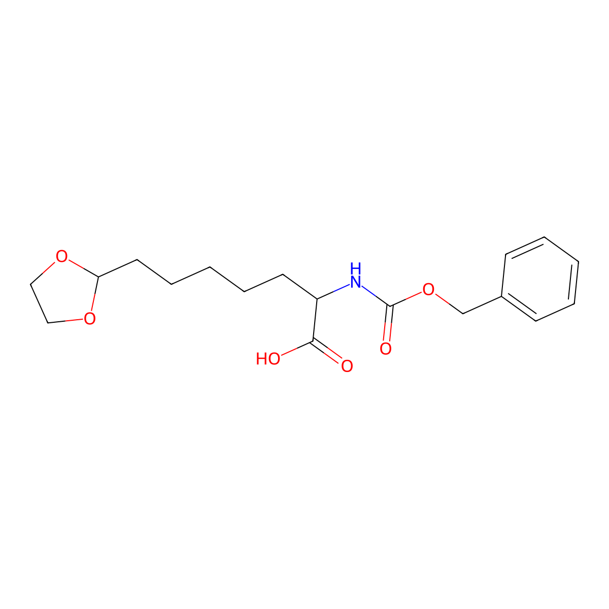 2-{[(Benzyloxy)carbonyl]amino}-7-(1,3-dioxolan-2-yl)heptanoic acid molecular structure, CAS 2680624-21-7
