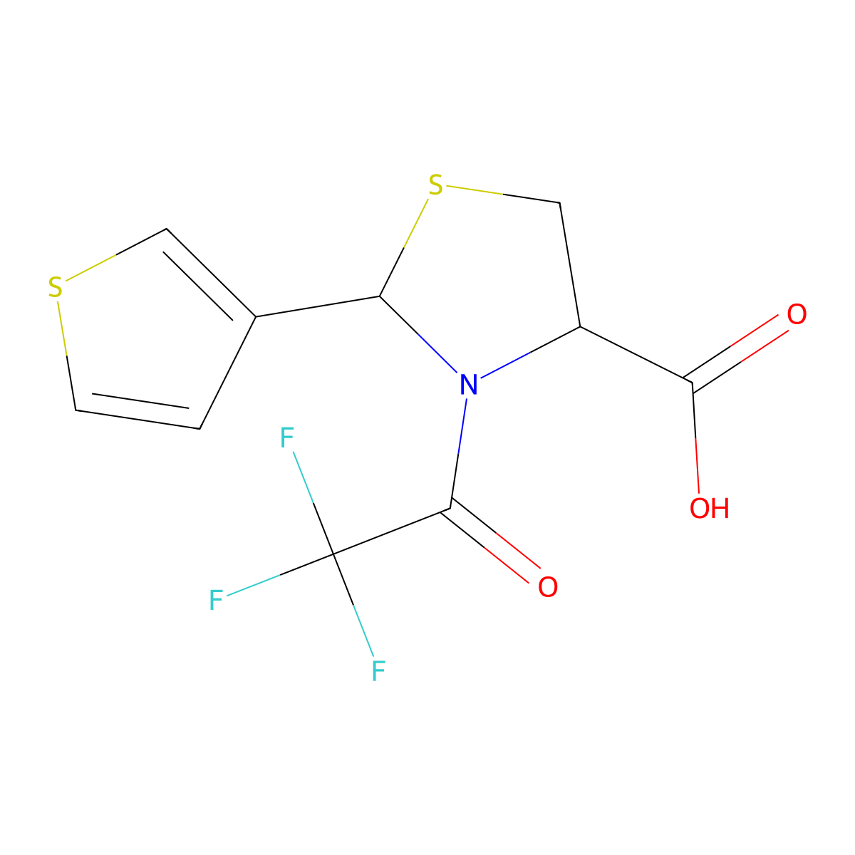 2-(Thiophen-3-yl)-3-(2,2,2-trifluoroacetyl)-1,3-thiazolidine-4-carboxylic acid molecular structure, CAS 2680624-41-1