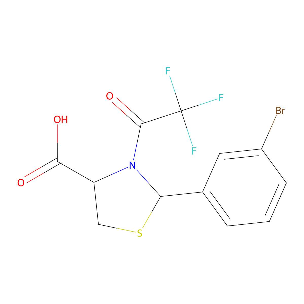 2-(3-Bromophenyl)-3-(2,2,2-trifluoroacetyl)-1,3-thiazolidine-4-carboxylic acid molecular structure, CAS 2680624-49-9