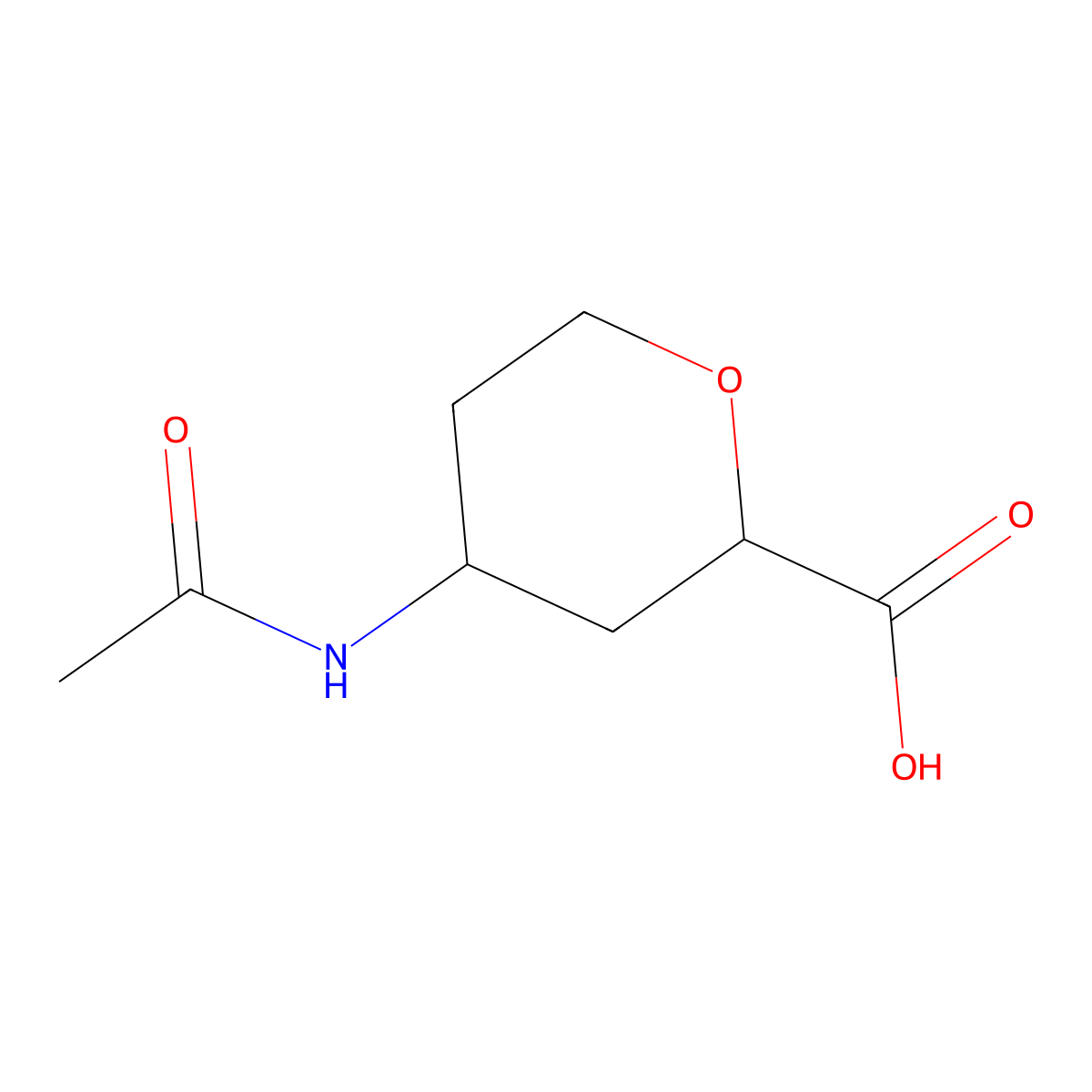 4-Acetamidooxane-2-carboxylic acid molecular structure, CAS 2680624-75-1