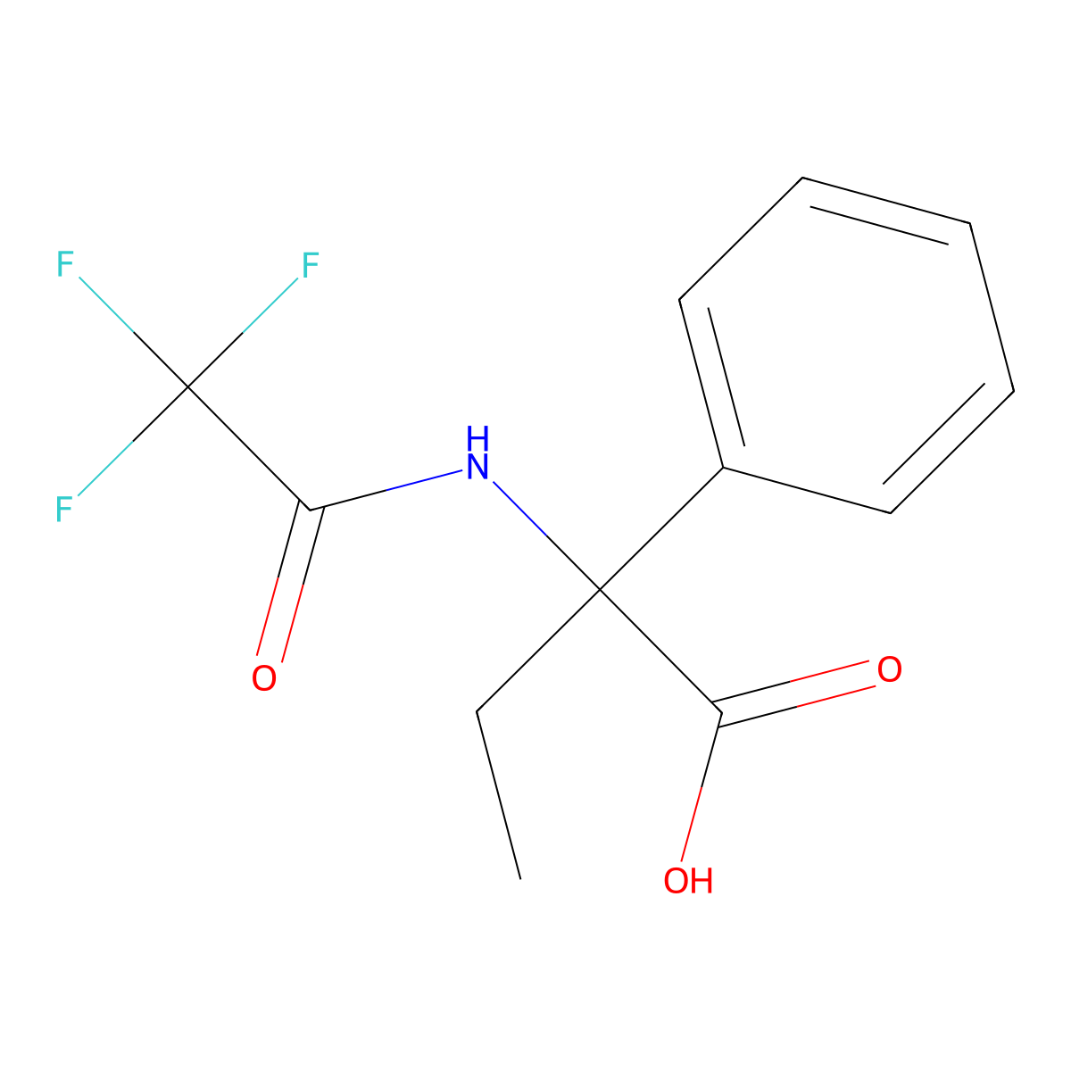 2-Phenyl-2-(2,2,2-trifluoroacetamido)butanoic acid molecular structure, CAS 2680624-80-8