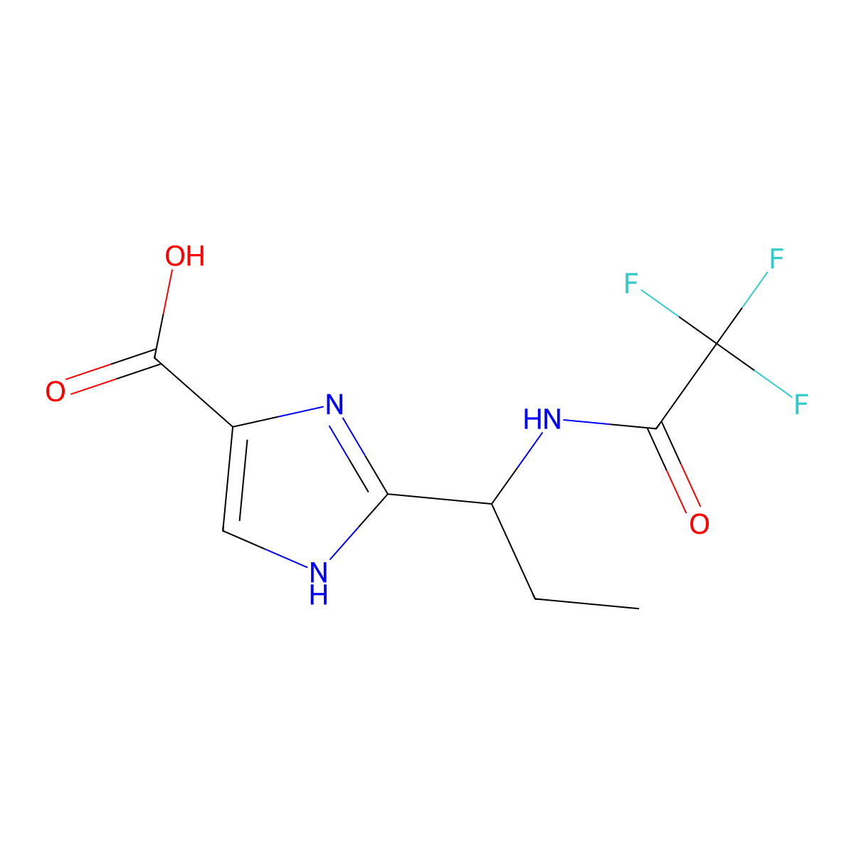 2-[1-(2,2,2-trifluoroacetamido)propyl]-1H-imidazole-4-carboxylic acid molecular structure, CAS 2680624-83-1