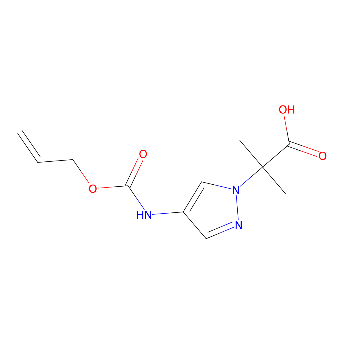 2-methyl-2-(4-{[(prop-2-en-1-yloxy)carbonyl]amino}-1H-pyrazol-1-yl)propanoic acid molecular structure, CAS 2680624-90-0