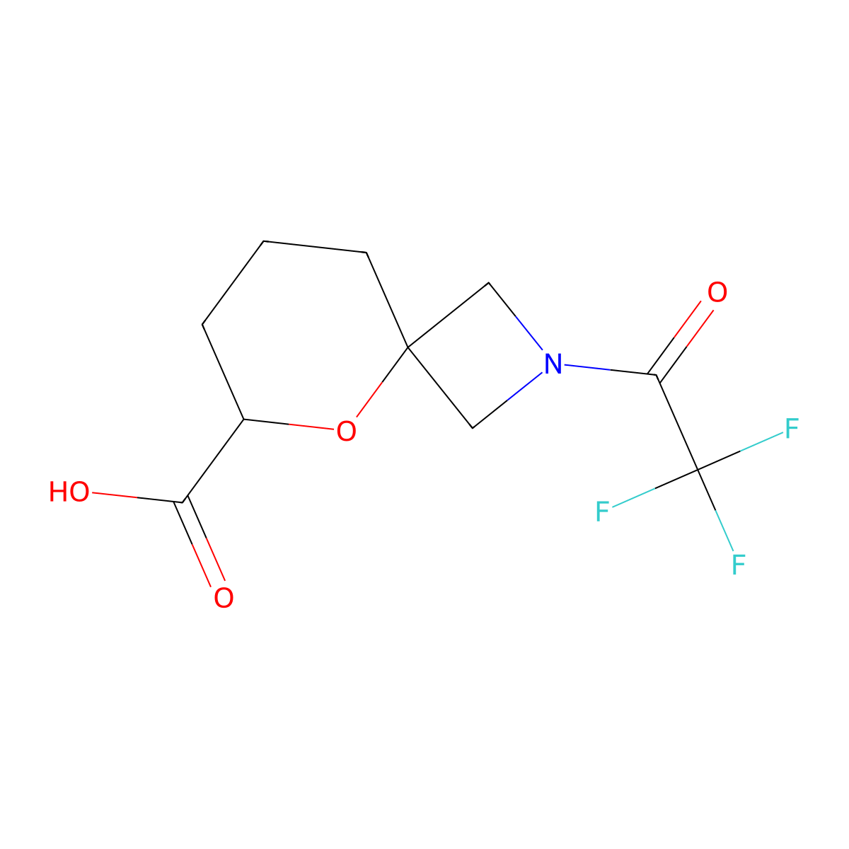 2-(2,2,2-Trifluoroacetyl)-5-oxa-2-azaspiro[3.5]nonane-6-carboxylic acid molecular structure, CAS 2680624-94-4