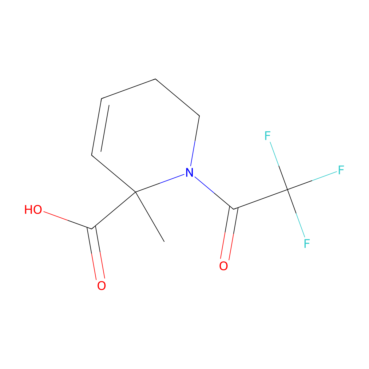2-Methyl-1-(2,2,2-trifluoroacetyl)-1,2,5,6-tetrahydropyridine-2-carboxylic acid molecular structure, CAS 2680624-99-9