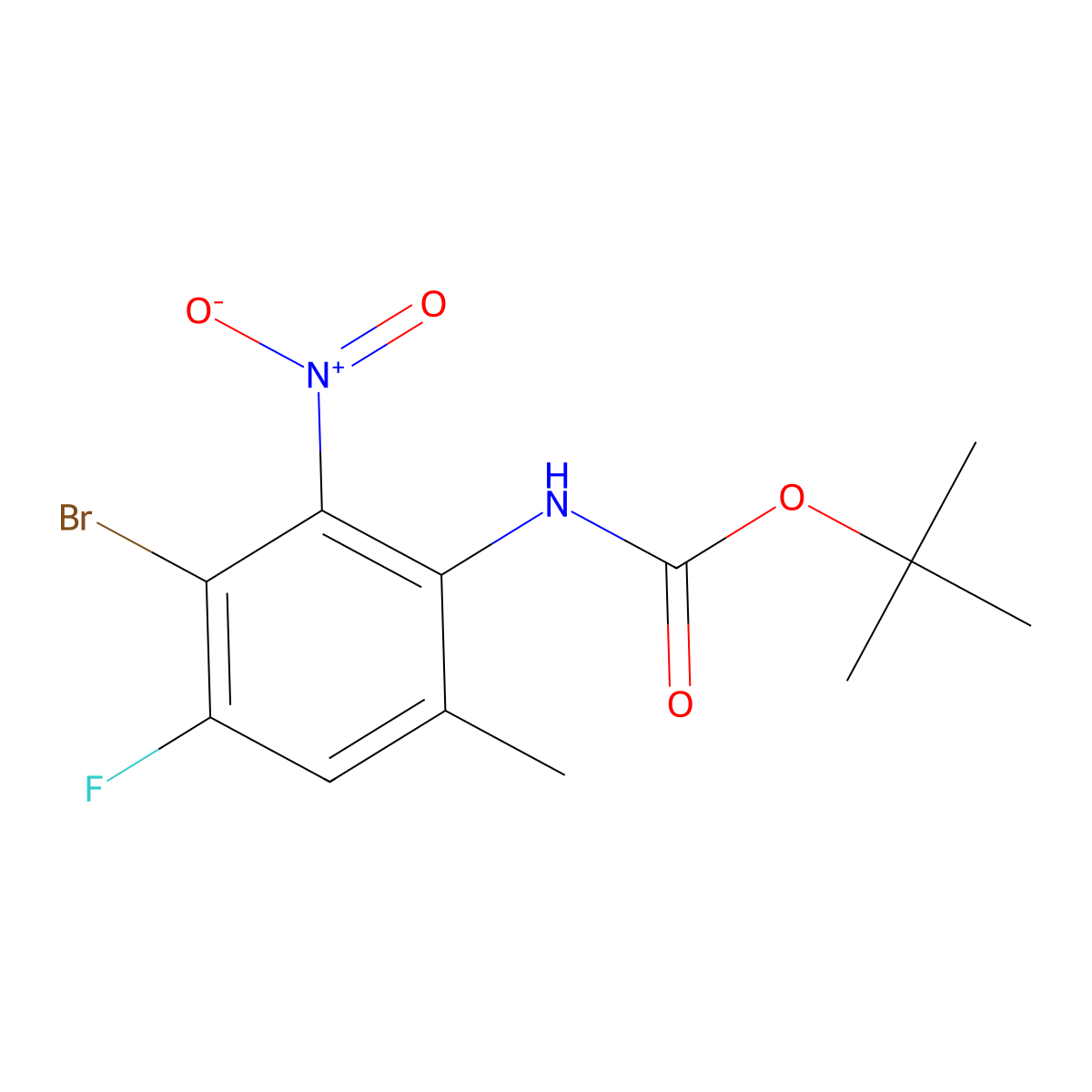 tert-butyl N-(3-bromo-4-fluoro-6-methyl-2-nitrophenyl)carbamate molecular structure, CAS 2680625-25-4