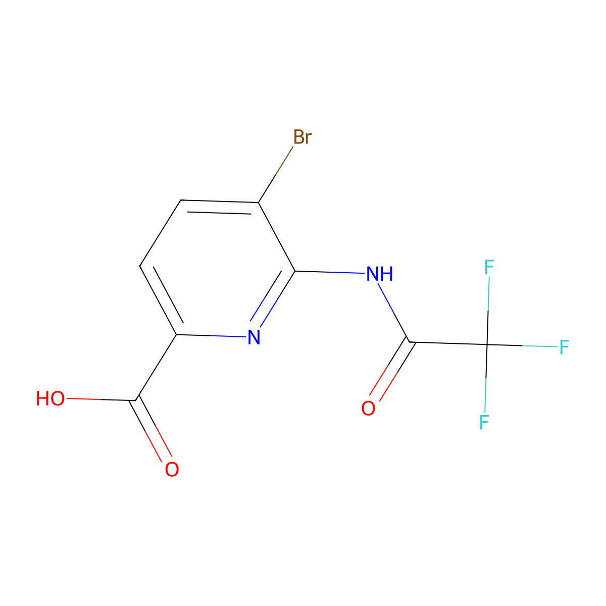 5-Bromo-6-(2,2,2-trifluoroacetamido)pyridine-2-carboxylic acid molecular structure, CAS 2680625-36-7
