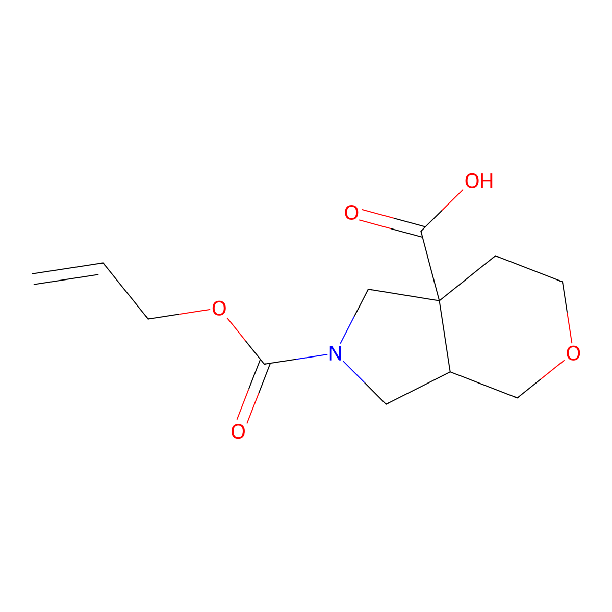 2-[(Prop-2-en-1-yloxy)carbonyl]-octahydropyrano[3,4-c]pyrrole-7a-carboxylic acid molecular structure, CAS 2680625-46-9