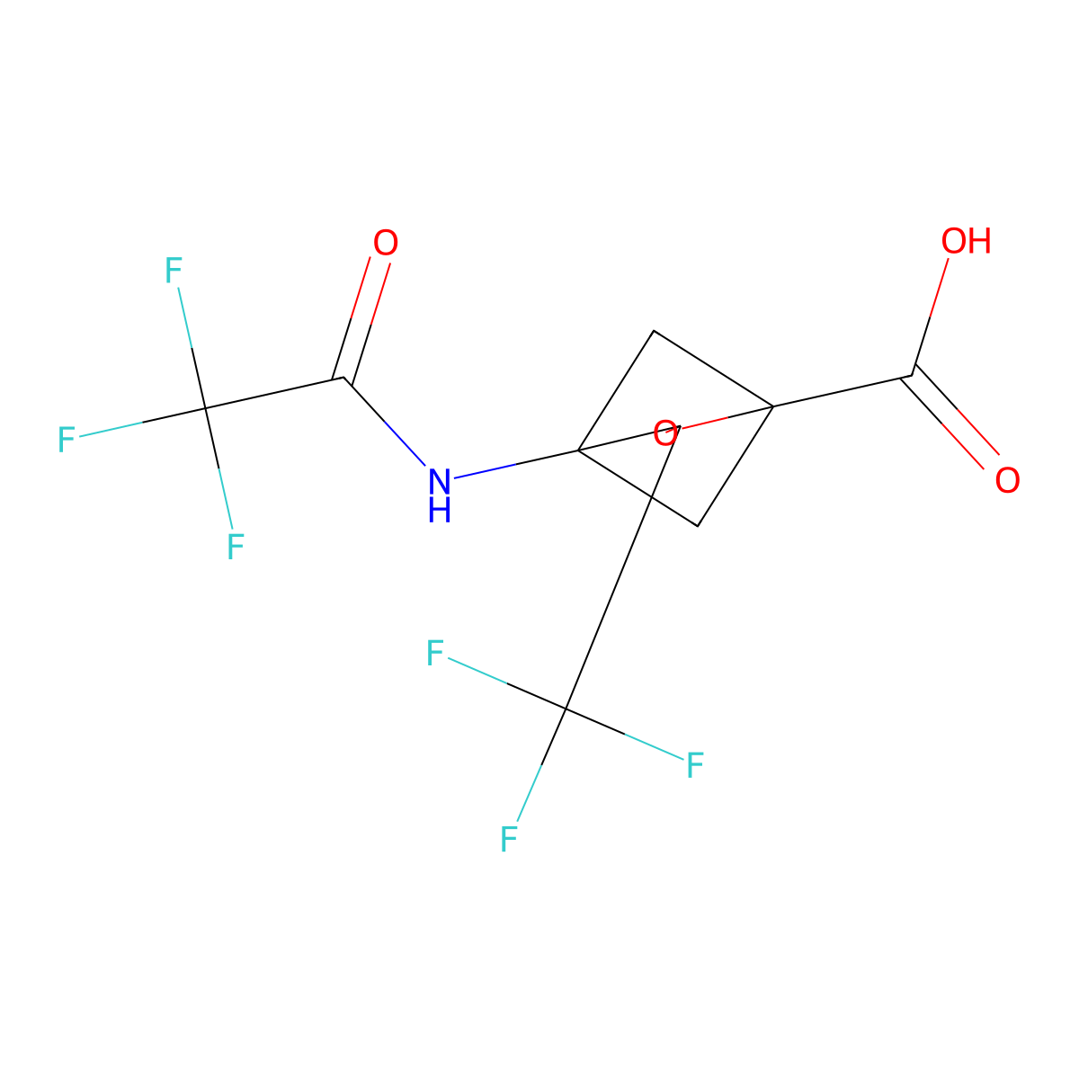 4-(2,2,2-Trifluoroacetamido)-3-(trifluoromethyl)-2-oxabicyclo[2.1.1]hexane-1-carboxylic acid molecular structure, CAS 2680625-54-9