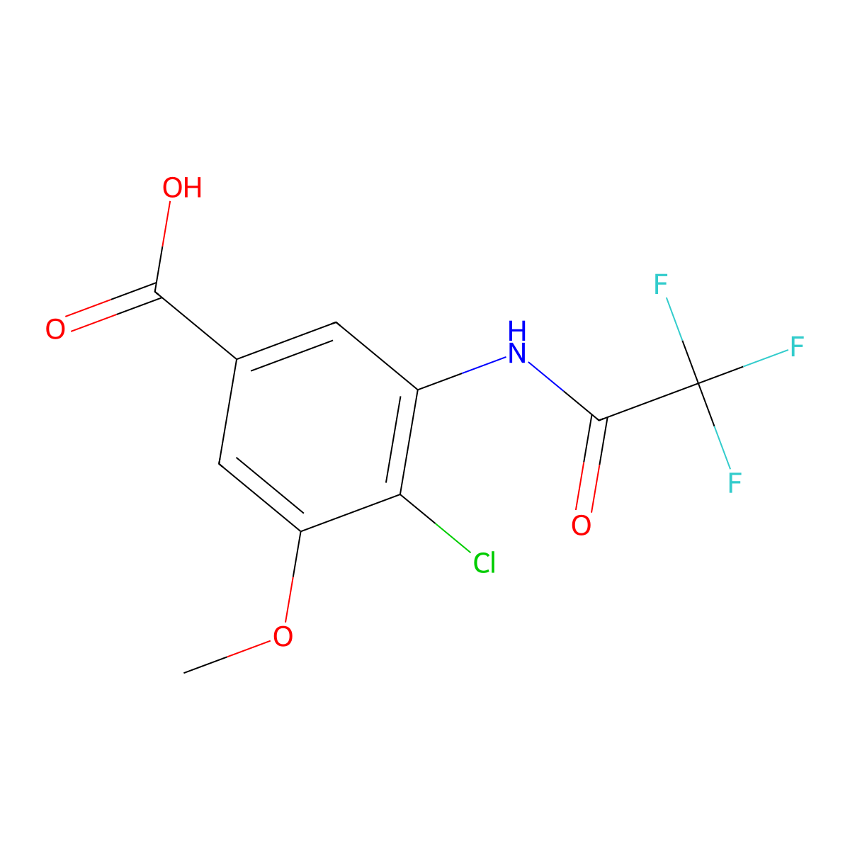 4-Chloro-3-methoxy-5-(2,2,2-trifluoroacetamido)benzoic acid molecular structure, CAS 2680625-70-9