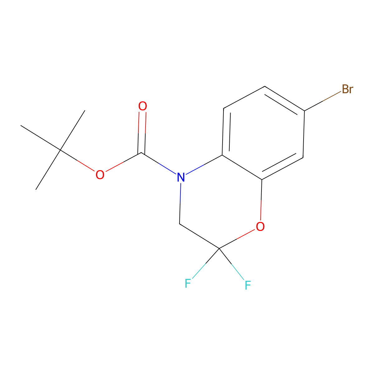 tert-butyl 7-bromo-2,2-difluoro-3,4-dihydro-2H-1,4-benzoxazine-4-carboxylate molecular structure, CAS 2680625-73-2
