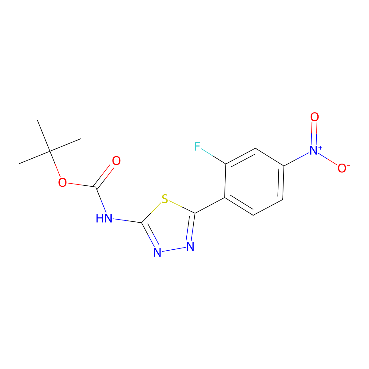 tert-butyl N-[5-(2-fluoro-4-nitrophenyl)-1,3,4-thiadiazol-2-yl]carbamate molecular structure, CAS 2680626-06-4