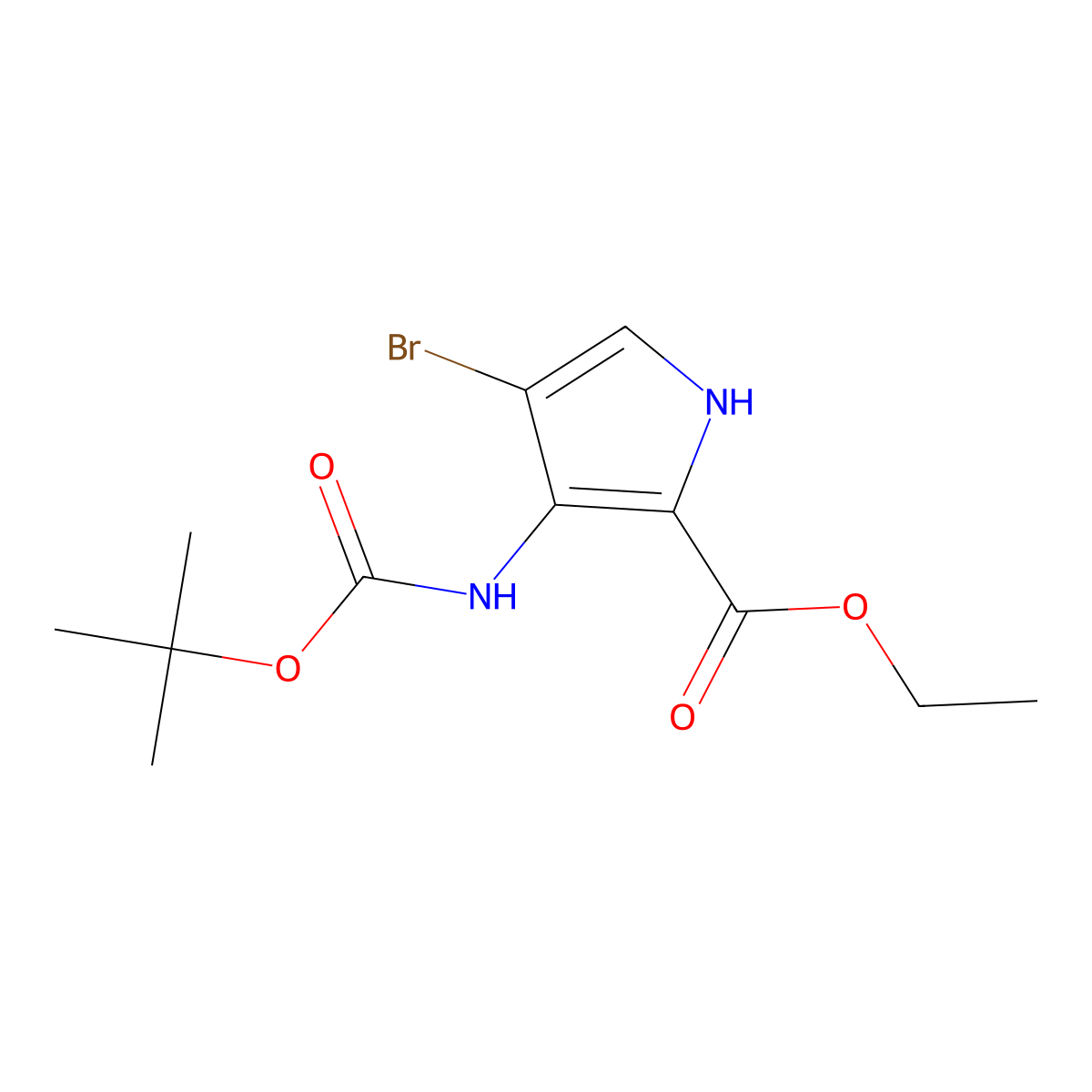 ethyl 4-bromo-3-{[(tert-butoxy)carbonyl]amino}-1H-pyrrole-2-carboxylate molecular structure, CAS 2680626-22-4