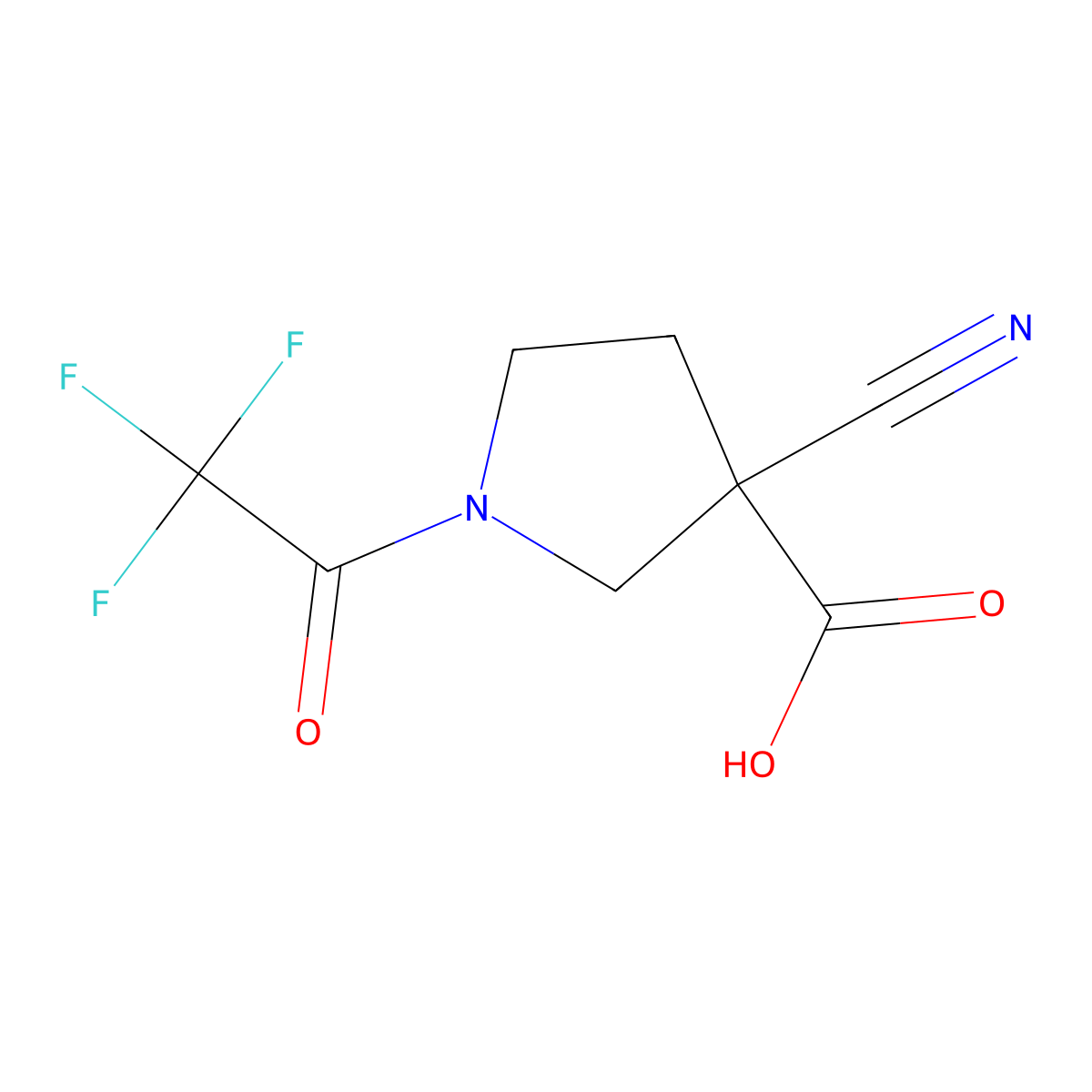3-Cyano-1-(2,2,2-trifluoroacetyl)pyrrolidine-3-carboxylic acid molecular structure, CAS 2680626-34-8