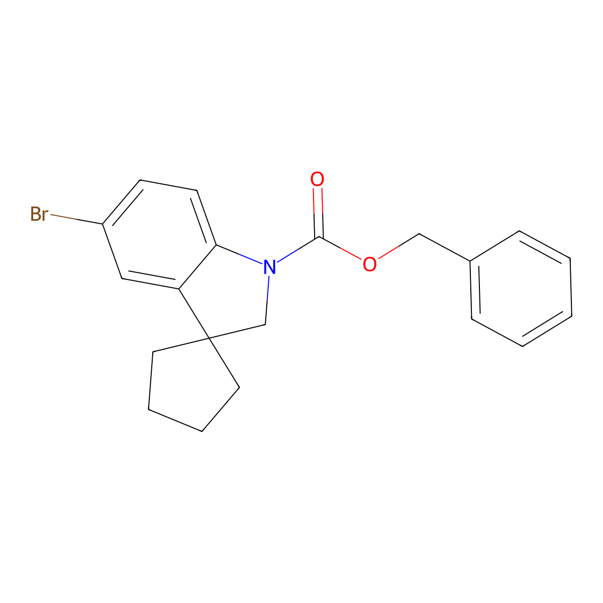 Benzyl 5'-bromo-1',2'-dihydrospiro[cyclopentane-1,3'-indole]-1'-carboxylate molecular structure, CAS 2680626-35-9