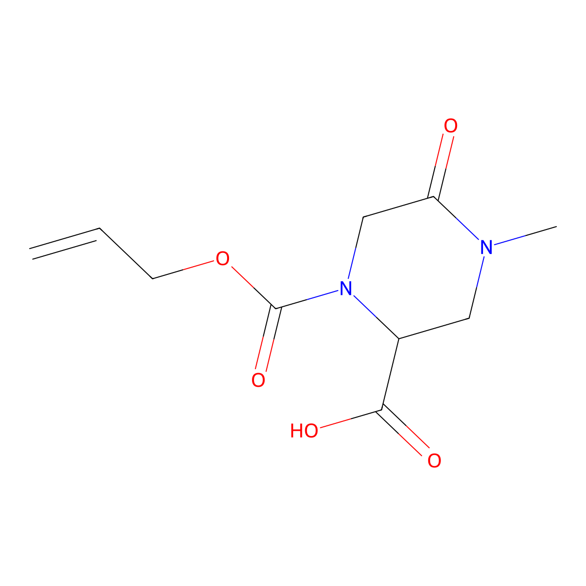 4-Methyl-5-oxo-1-[(prop-2-en-1-yloxy)carbonyl]piperazine-2-carboxylic acid molecular structure, CAS 2680626-41-7