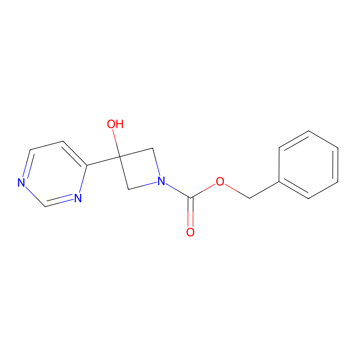 Benzyl 3-hydroxy-3-(pyrimidin-4-yl)azetidine-1-carboxylate molecular structure, CAS 2680626-43-9