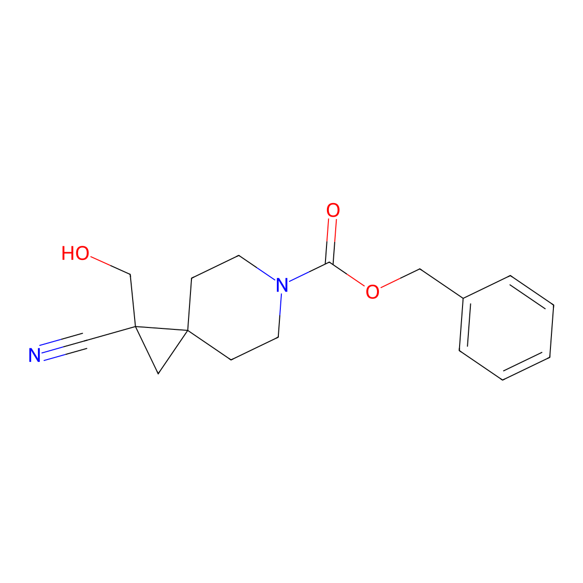 Benzyl 1-cyano-1-(hydroxymethyl)-6-azaspiro[2.5]octane-6-carboxylate molecular structure, CAS 2680626-55-3