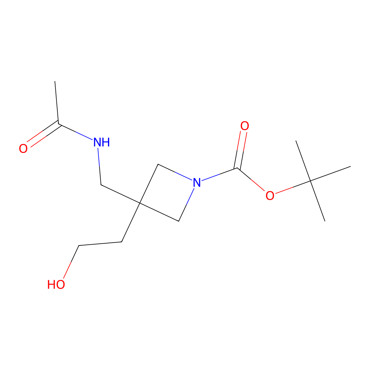 Tert-butyl 3-(acetamidomethyl)-3-(2-hydroxyethyl)azetidine-1-carboxylate molecular structure, CAS 2680626-64-4