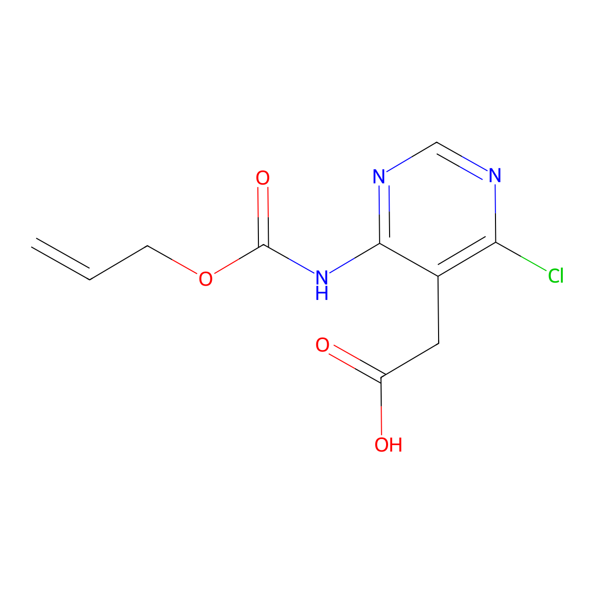 2-(4-Chloro-6-{[(prop-2-en-1-yloxy)carbonyl]amino}pyrimidin-5-yl)acetic acid molecular structure, CAS 2680626-65-5