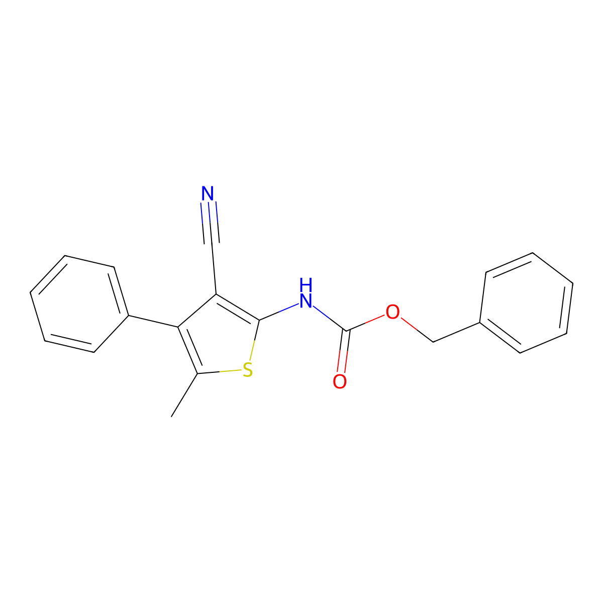benzyl N-(3-cyano-5-methyl-4-phenylthiophen-2-yl)carbamate molecular structure, CAS 2680627-02-3