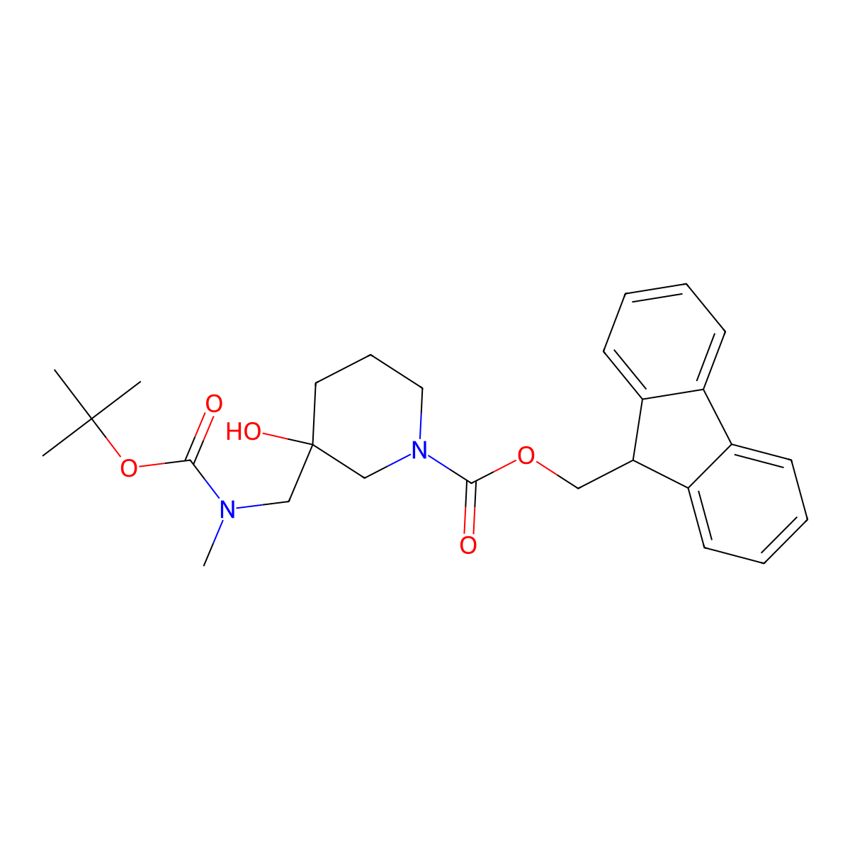 (9H-fluoren-9-yl)methyl 3-({[(tert-butoxy)carbonyl](methyl)amino}methyl)-3-hydroxypiperidine-1-carboxylate molecular structure, CAS 2680627-10-3