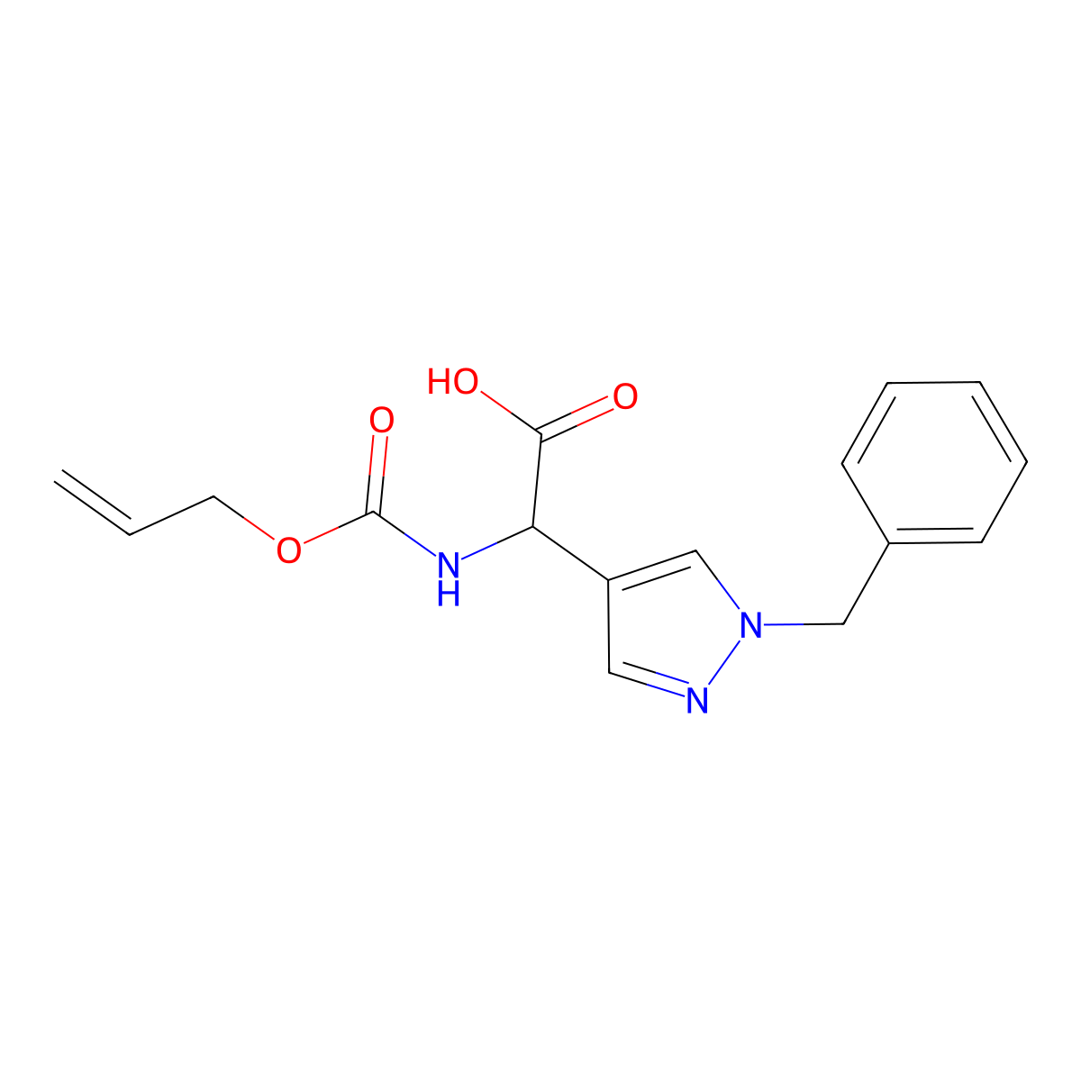 2-(1-benzyl-1H-pyrazol-4-yl)-2-{[(prop-2-en-1-yloxy)carbonyl]amino}acetic acid molecular structure, CAS 2680646-54-0