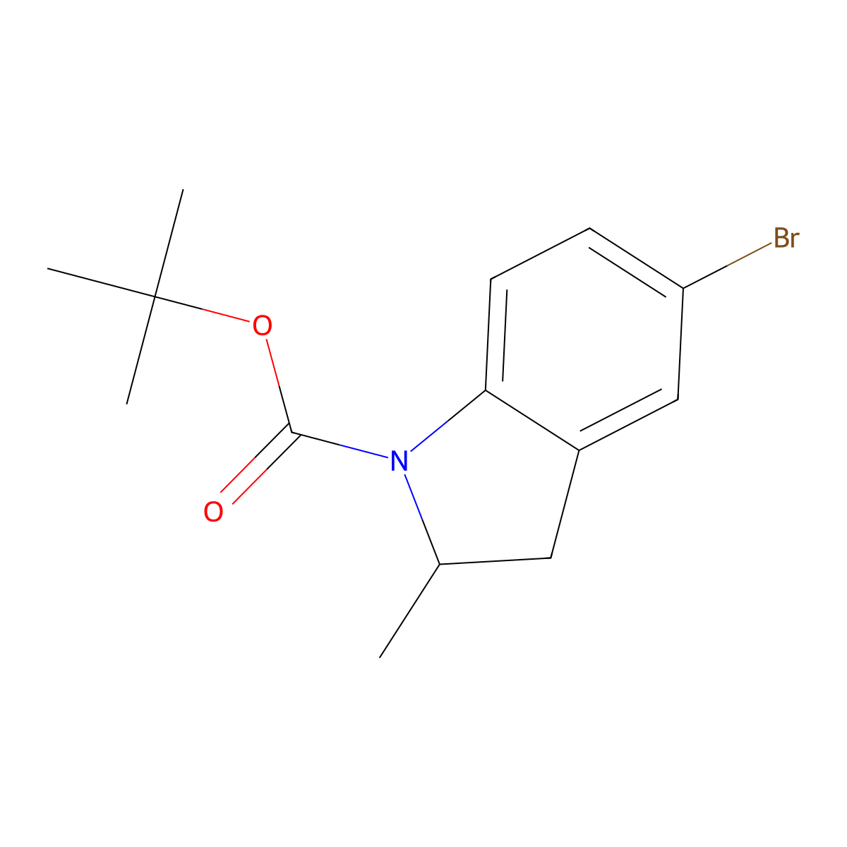 tert-butyl 5-bromo-2-methyl-2,3-dihydro-1H-indole-1-carboxylate molecular structure, CAS 2680646-63-1
