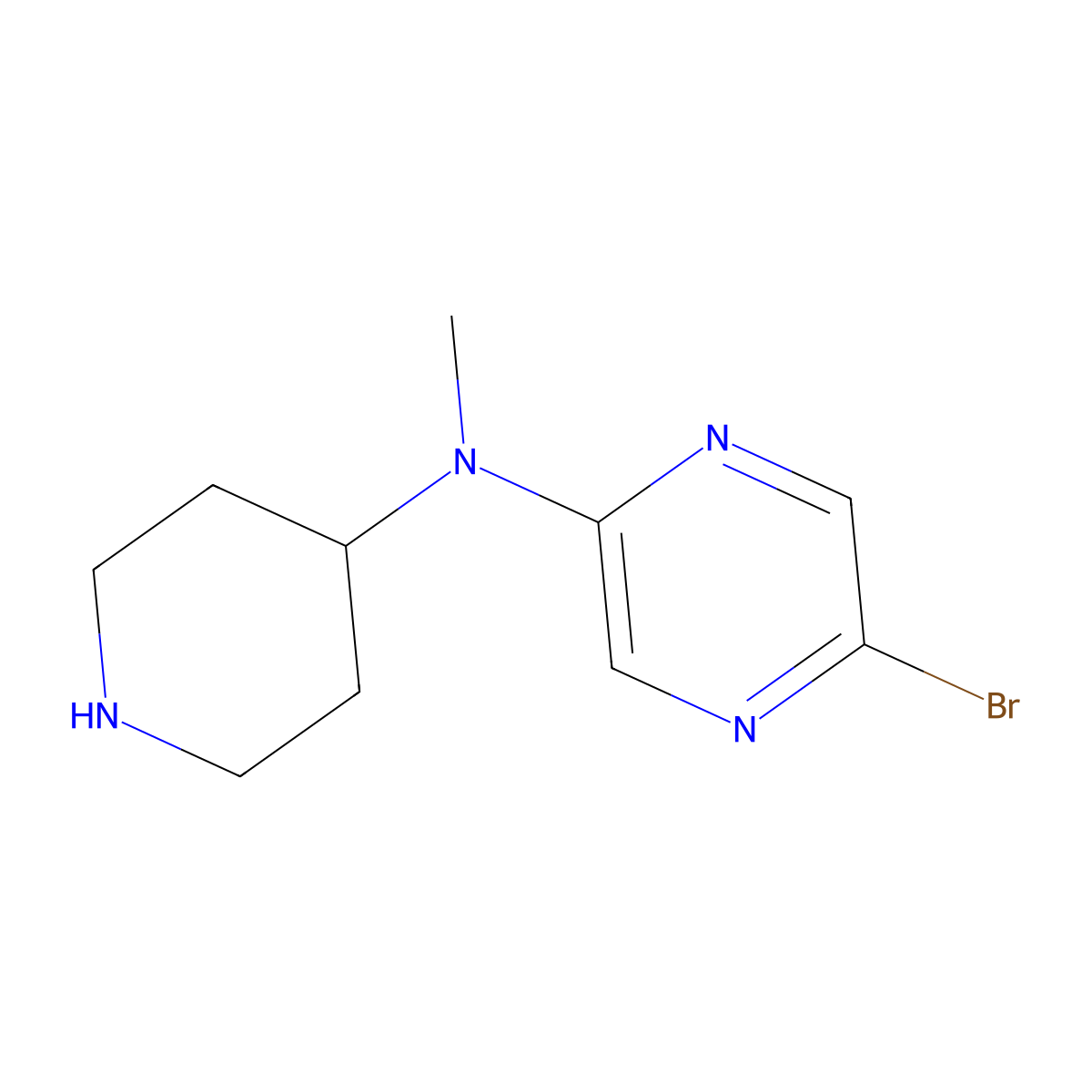 5-bromo-N-methyl-N-(piperidin-4-yl)pyrazin-2-amine molecular structure, CAS 2680647-02-1