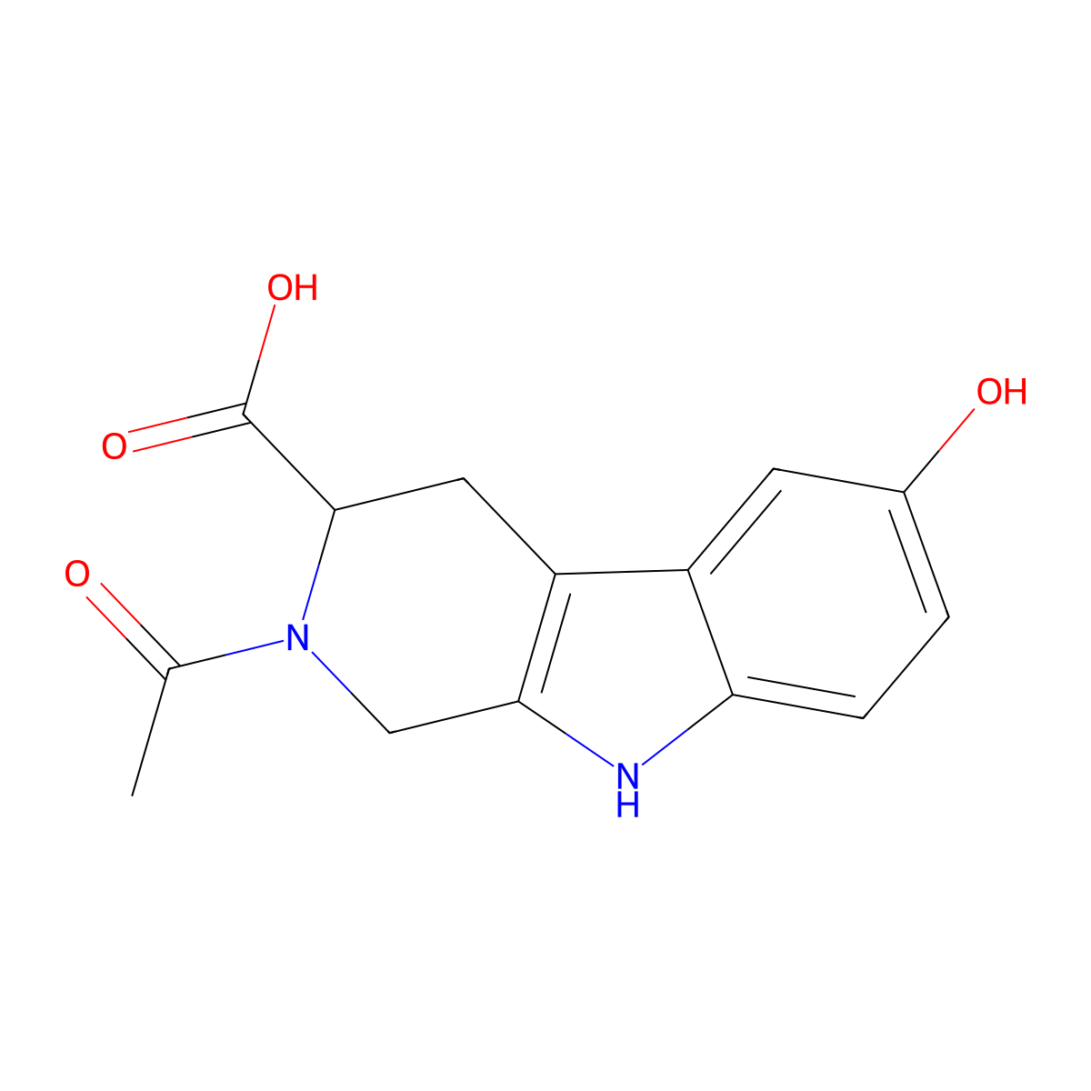 2-acetyl-6-hydroxy-1H,2H,3H,4H,9H-pyrido[3,4-b]indole-3-carboxylic acid molecular structure, CAS 2680647-16-7