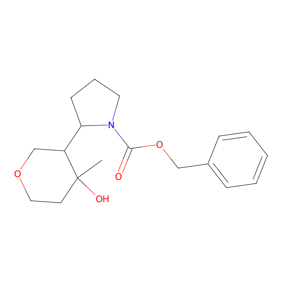 Benzyl 2-(4-hydroxy-4-methyloxan-3-yl)pyrrolidine-1-carboxylate molecular structure, CAS 2680647-26-9
