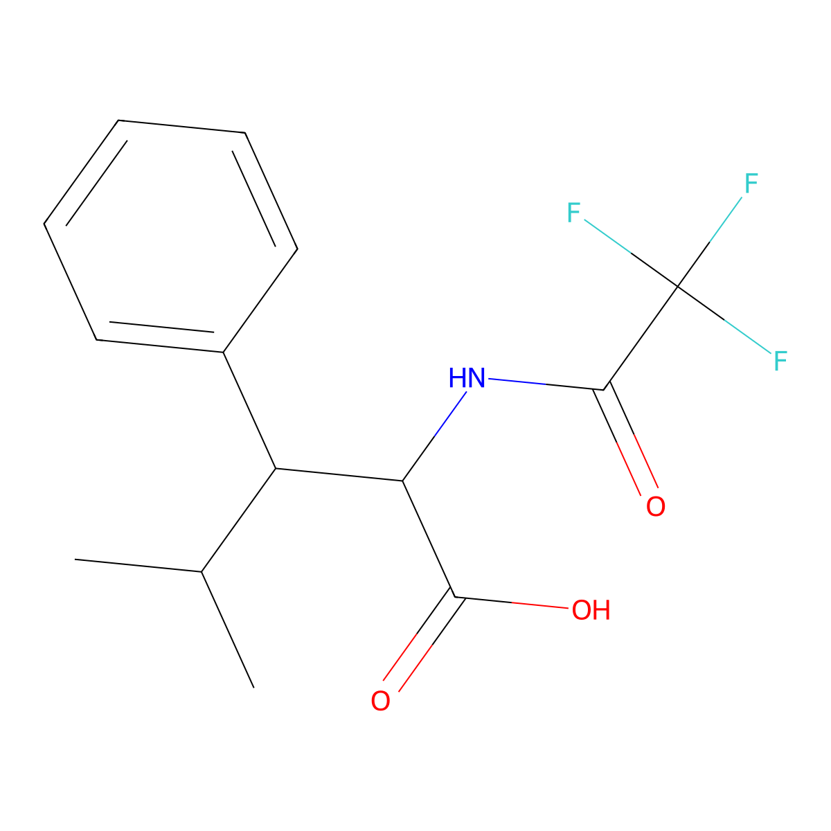 4-Methyl-3-phenyl-2-(2,2,2-trifluoroacetamido)pentanoic acid molecular structure, CAS 2680647-38-3