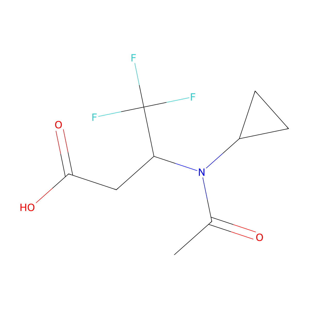 3-(N-cyclopropylacetamido)-4,4,4-trifluorobutanoic acid molecular structure, CAS 2680647-39-4