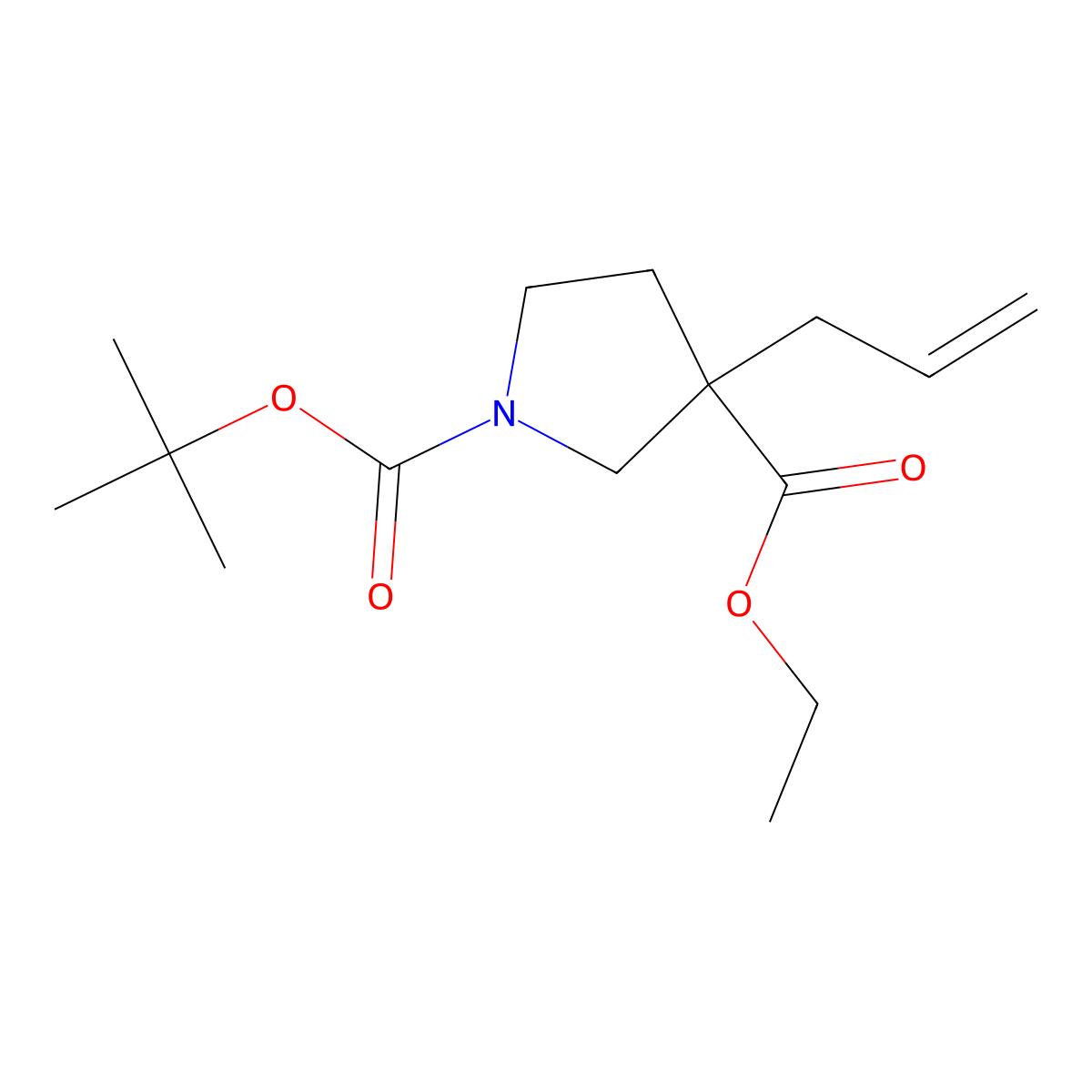 1-Tert-butyl 3-ethyl 3-(prop-2-en-1-yl)pyrrolidine-1,3-dicarboxylate molecular structure, CAS 2680647-49-6