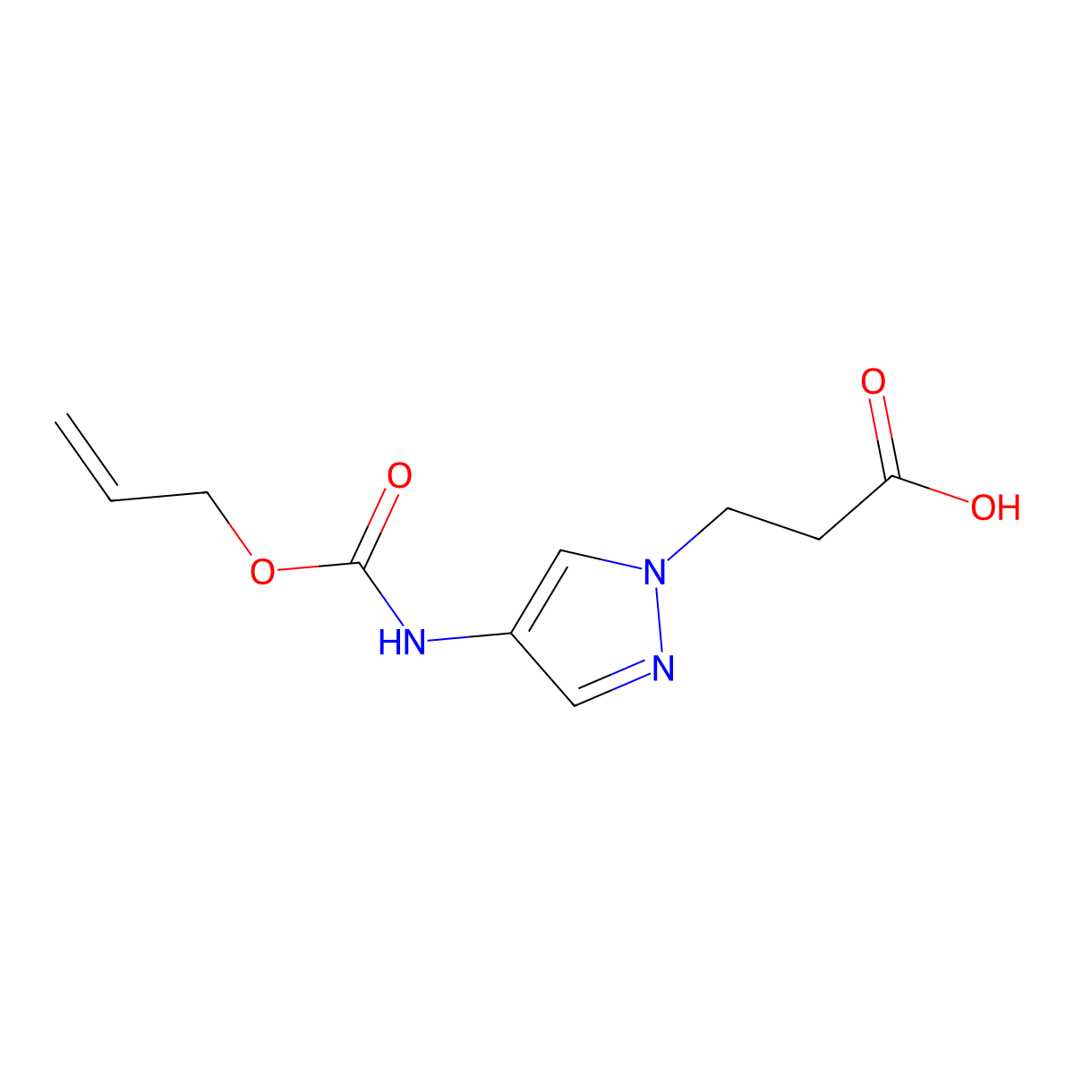 3-(4-{[(prop-2-en-1-yloxy)carbonyl]amino}-1H-pyrazol-1-yl)propanoic acid molecular structure, CAS 2680647-63-4