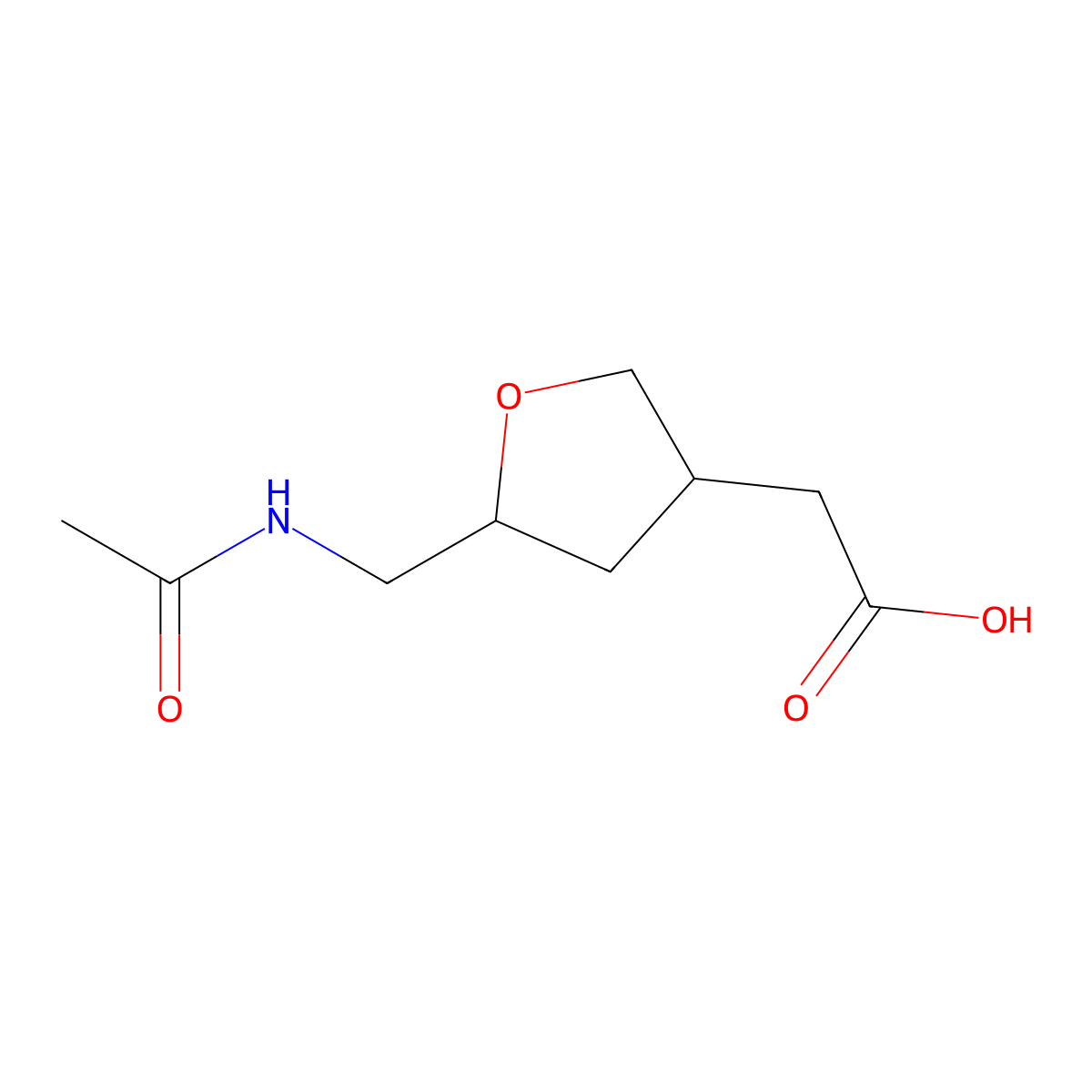 2-[5-(Acetamidomethyl)oxolan-3-yl]acetic acid molecular structure, CAS 2680647-87-2