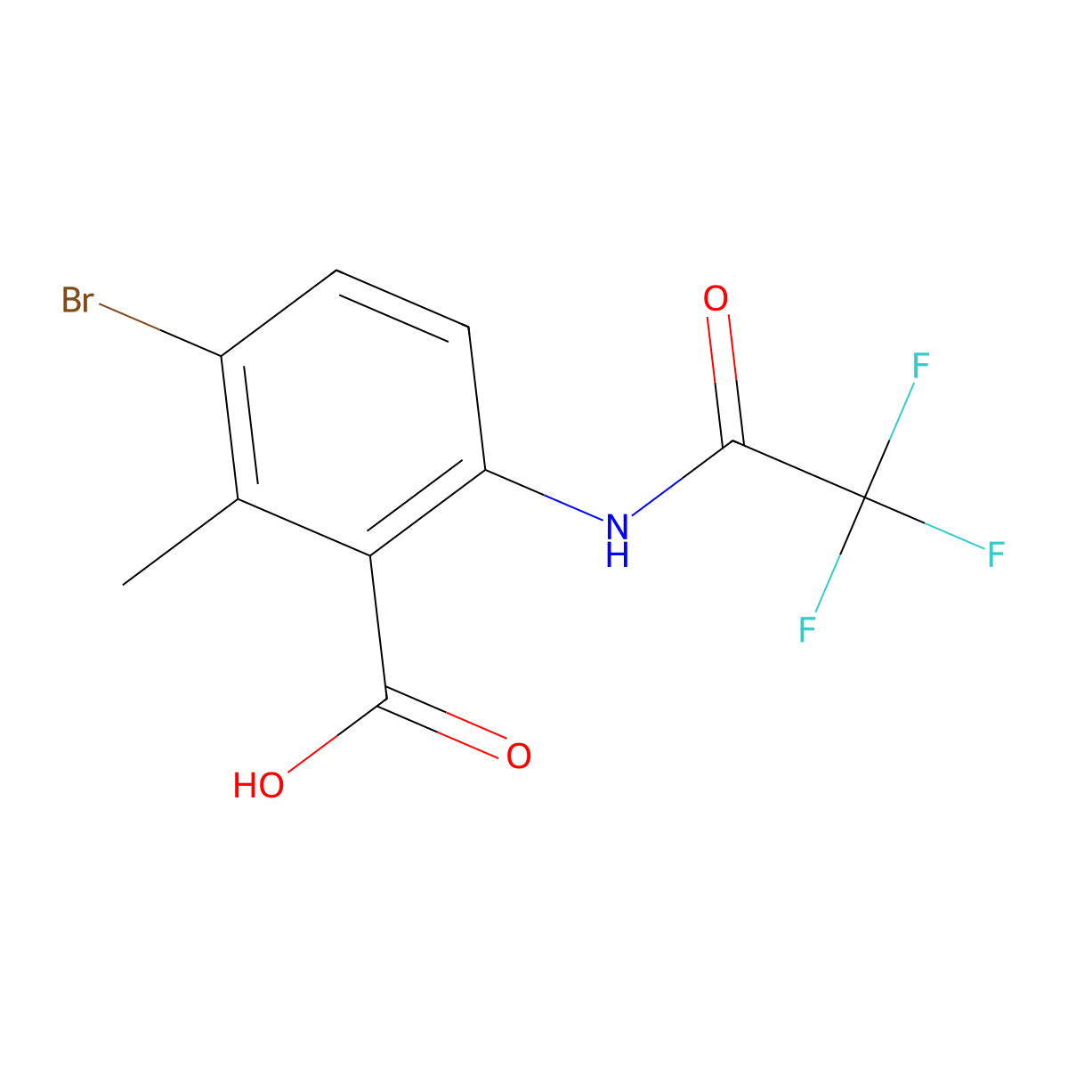 3-Bromo-2-methyl-6-(2,2,2-trifluoroacetamido)benzoic acid molecular structure, CAS 2680648-19-3