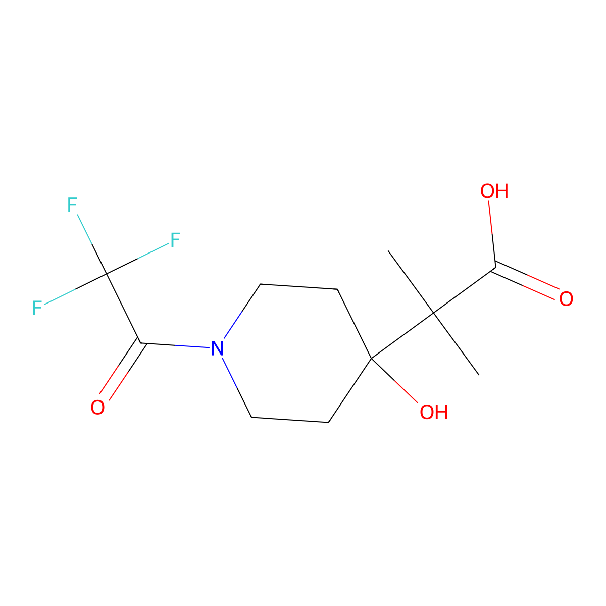 2-[4-Hydroxy-1-(2,2,2-trifluoroacetyl)piperidin-4-yl]-2-methylpropanoic acid molecular structure, CAS 2680648-23-9