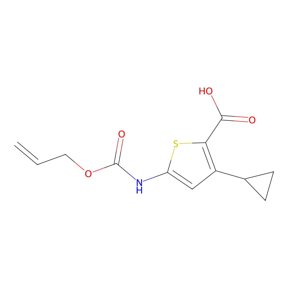 3-Cyclopropyl-5-{[(prop-2-en-1-yloxy)carbonyl]amino}thiophene-2-carboxylic acid molecular structure, CAS 2680648-24-0