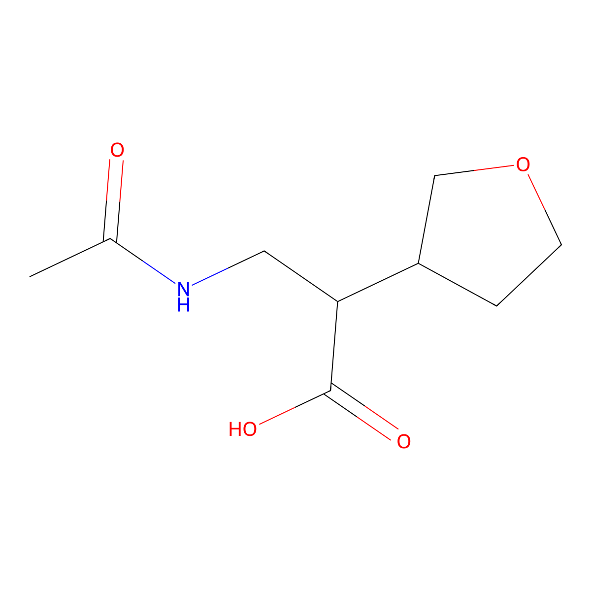 3-Acetamido-2-(oxolan-3-yl)propanoic acid molecular structure, CAS 2680648-43-3