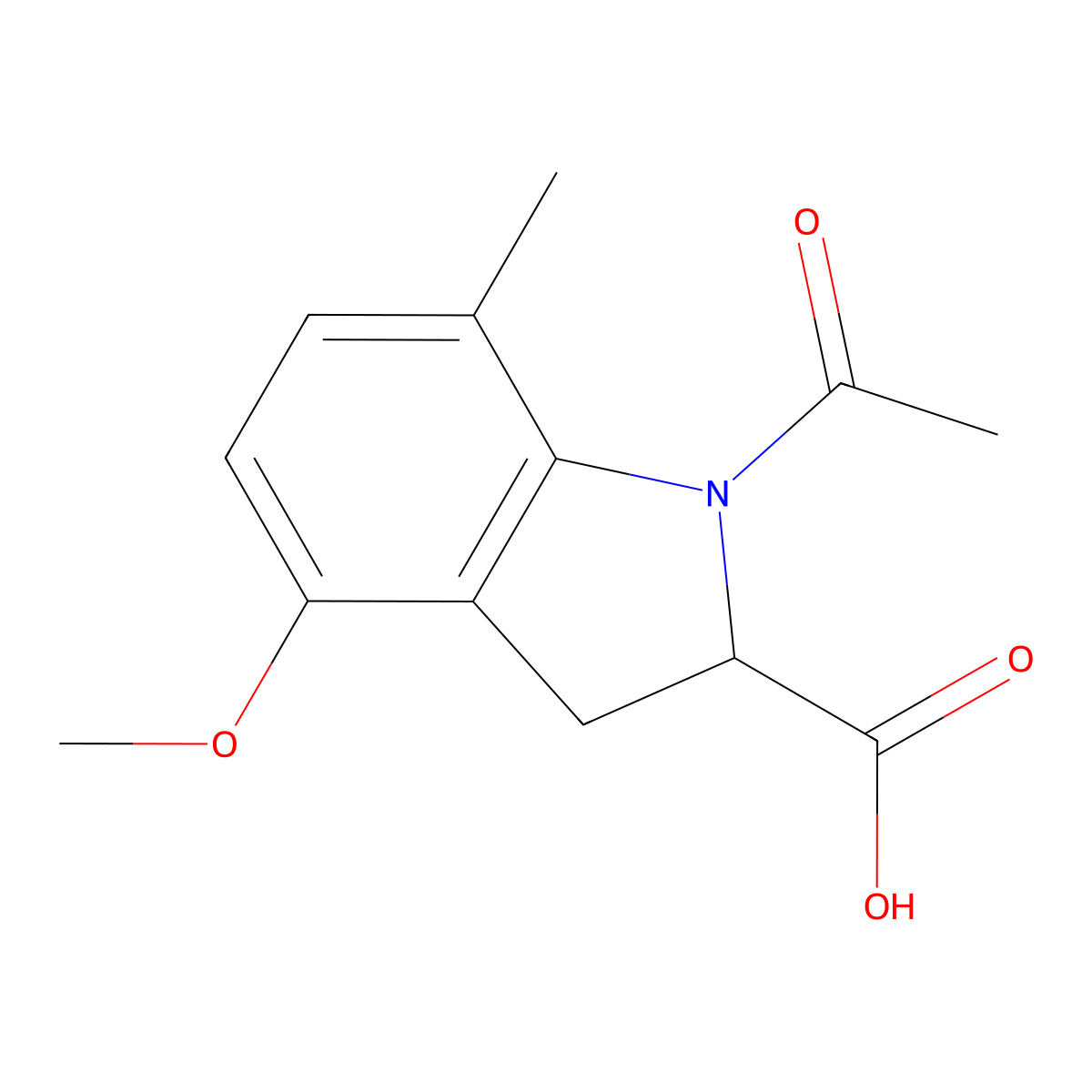 1-acetyl-4-methoxy-7-methyl-2,3-dihydro-1H-indole-2-carboxylic acid molecular structure, CAS 2680648-57-9
