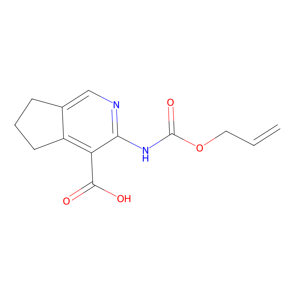 3-{[(prop-2-en-1-yloxy)carbonyl]amino}-5H,6H,7H-cyclopenta[c]pyridine-4-carboxylic acid molecular structure, CAS 2680648-59-1